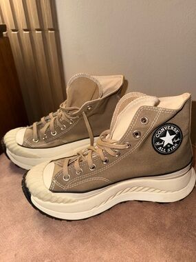 Converse Beige High Top Platform Sneakers